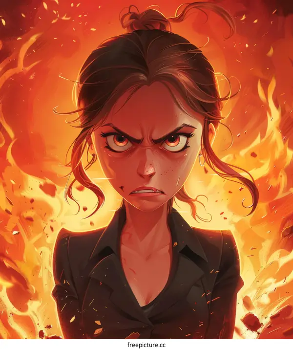 Angry Woman in Fire Illustration