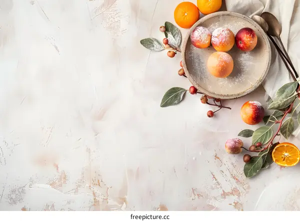 Food Background with Orange and Peach on Plate