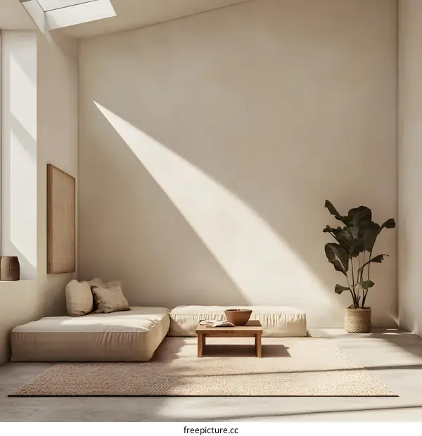 Minimalist Living Room Interior Design With Beige Sofa and Natural Light