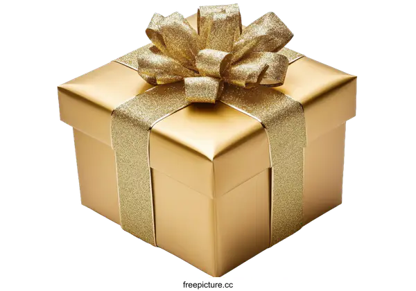 [Transparent Background PNG]Golden Gift Box with Sparkling Ribbon