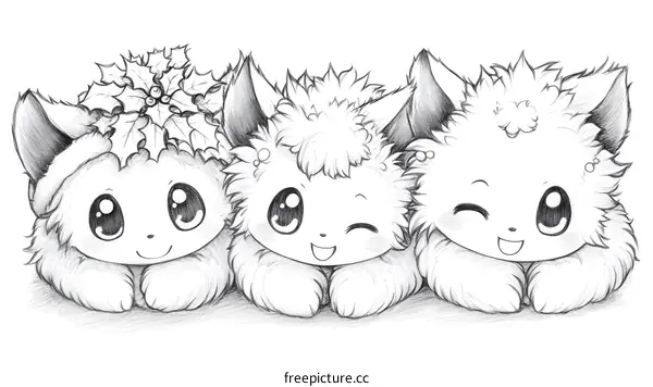 Cute Cartoon Animals With Christmas Holly