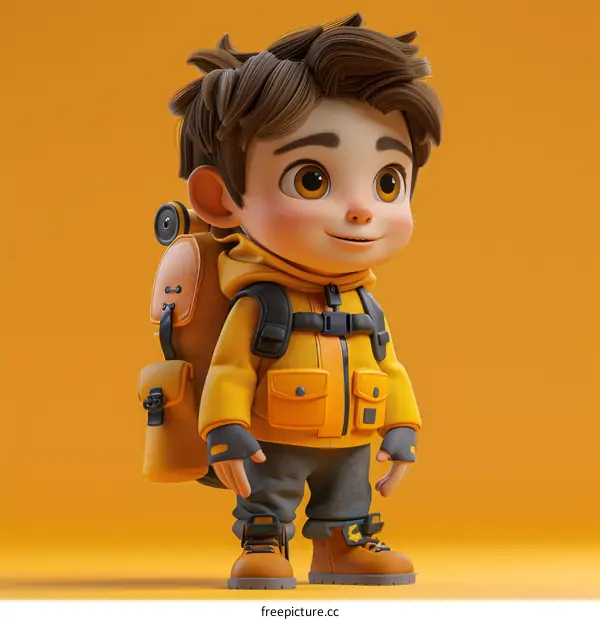 Illustration of a young boy wearing a yellow jacket and a backpack