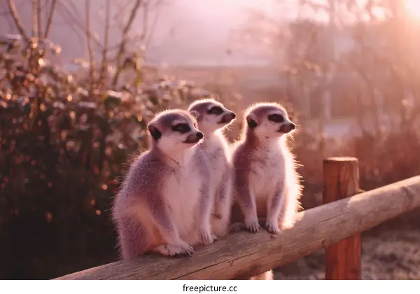 Three Adorable Meerkat Babies at Sunrise