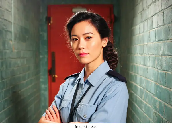 Asian Female Officer in Corridor
