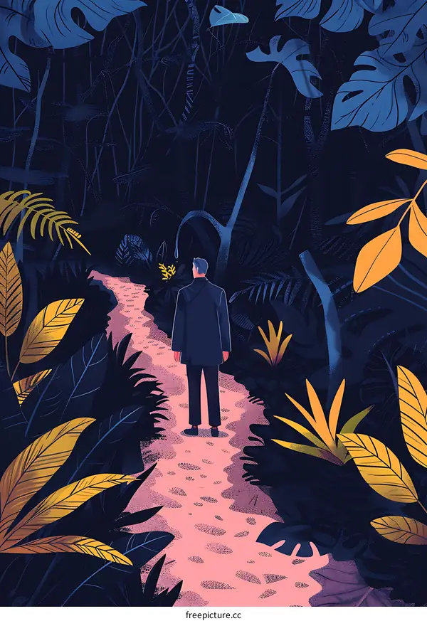 Man Walking Through Forest Path Illustration