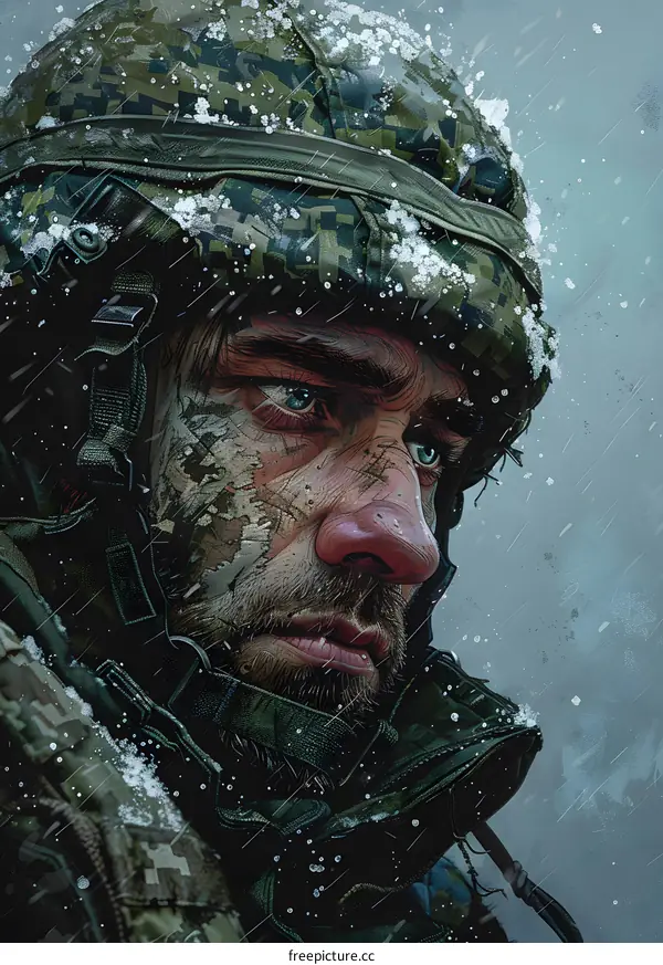 Ukrainian soldier in the snow