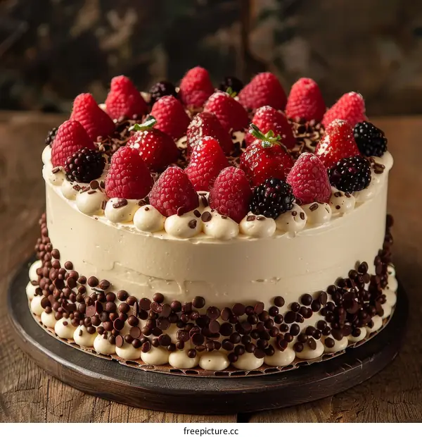 Fresh Raspberry, Strawberry, and Blackberry Cake