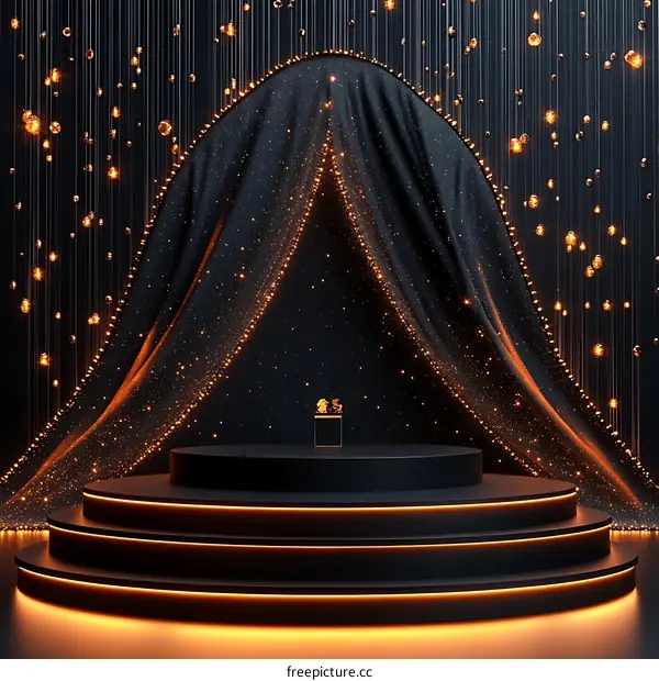 Elegant Black Stage with Golden Lights