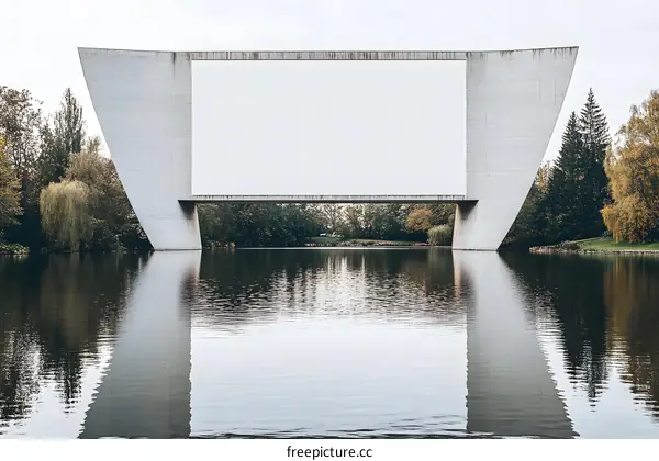 Concrete Structure Over Water with Blank Screen
