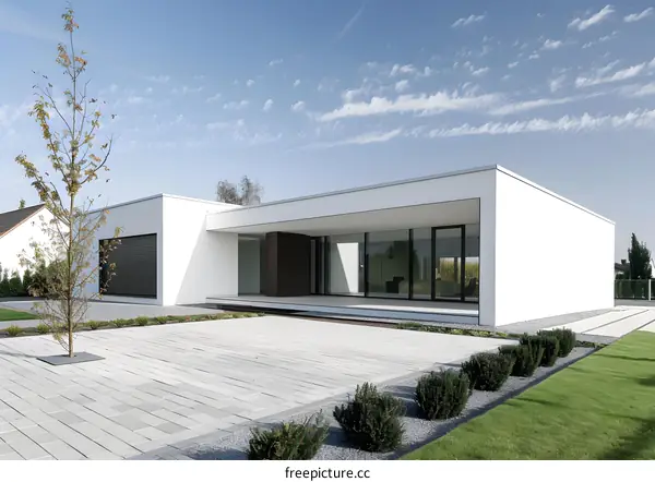 Modern White House with Large Windows and a Patio