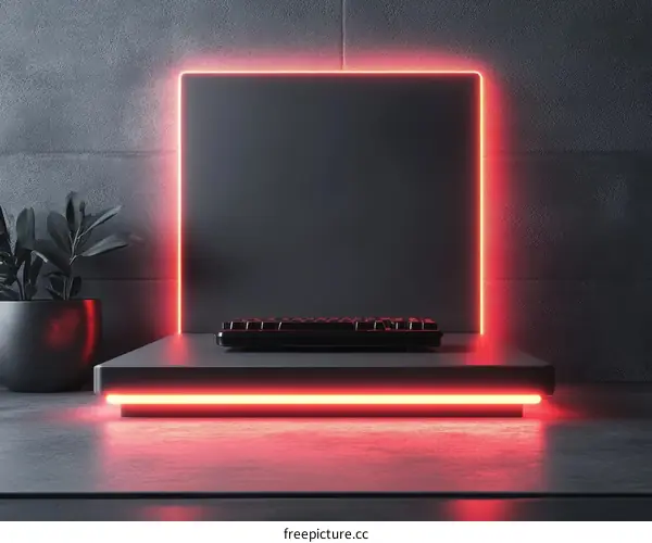 Red Neon Lit Modern Workspace Display