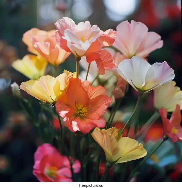Beautiful Closeup of Colorful Flowers with Blurred Background