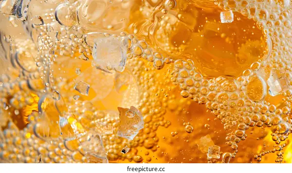 Close Up Of Bubbles In Yellow Liquid