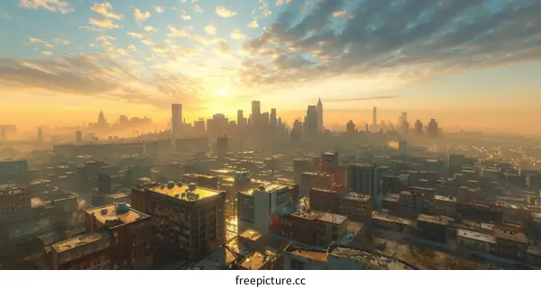 Sunrise over a sprawling urban landscape