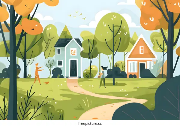 Couple Walking in Green Suburbia