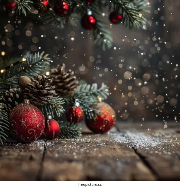 Christmas Still Life with Ornaments and Pine Cones