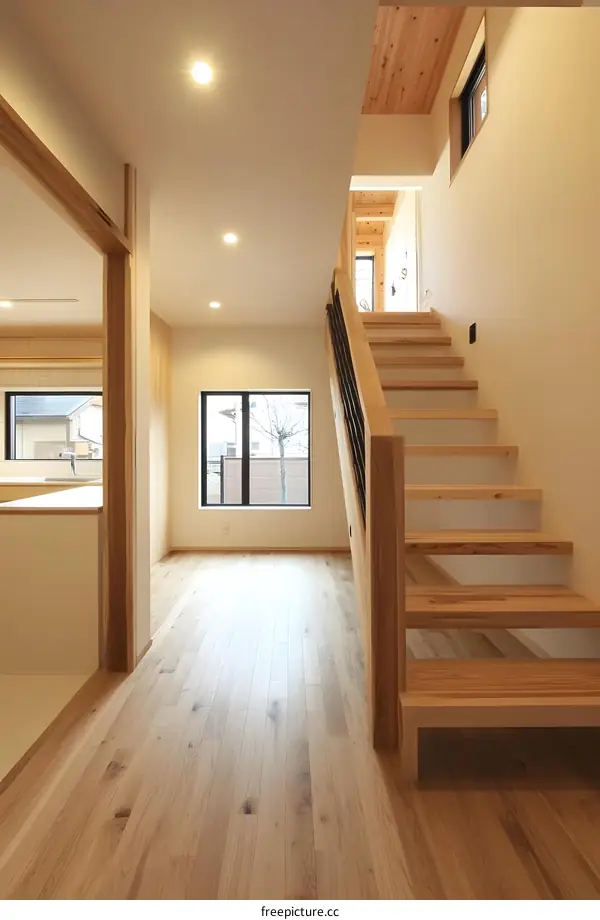 Modern Wooden Staircase Design With Natural Light