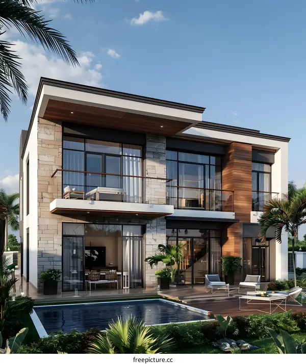 A Modern Villa with Palm Trees