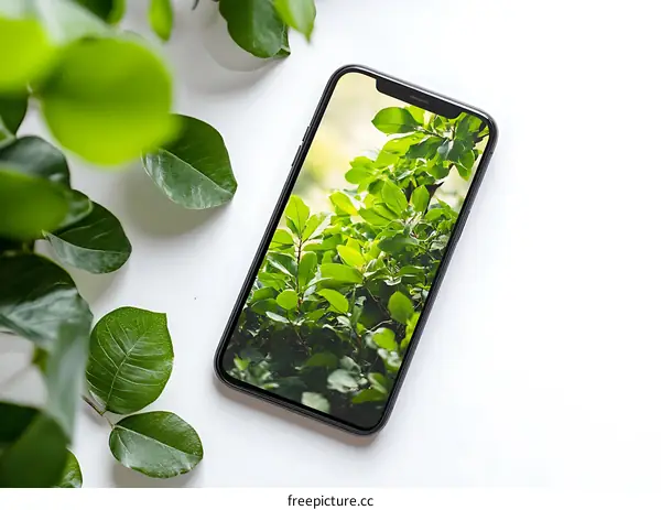 Green Leaves on Phone Screen