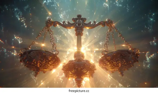 Libra zodiac symbol with glowing particles and rays of light