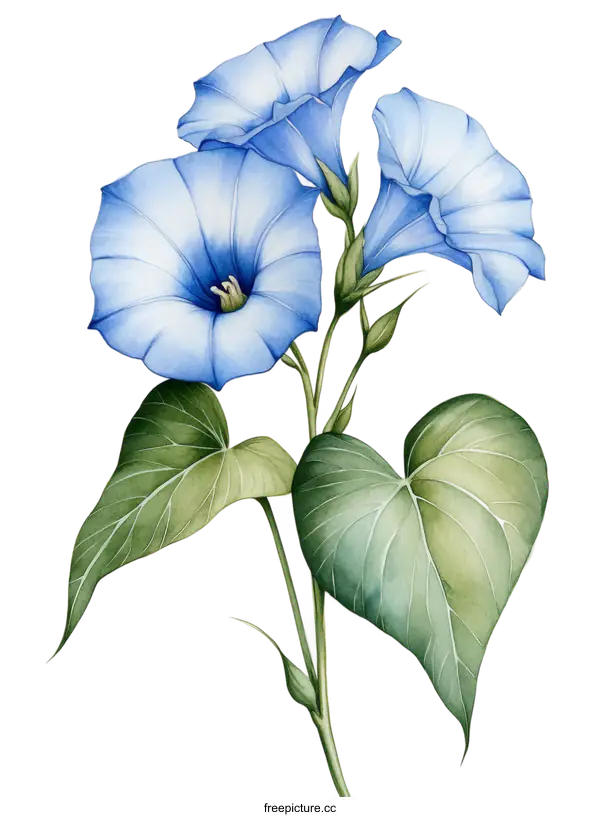 [Transparent Background PNG]Delicate Watercolor Painting of Ipomoea Flowers and Leaves