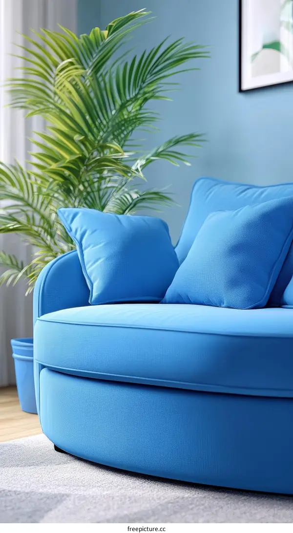 Modern Round Blue Velvet Sectional Sofa Interior Design
