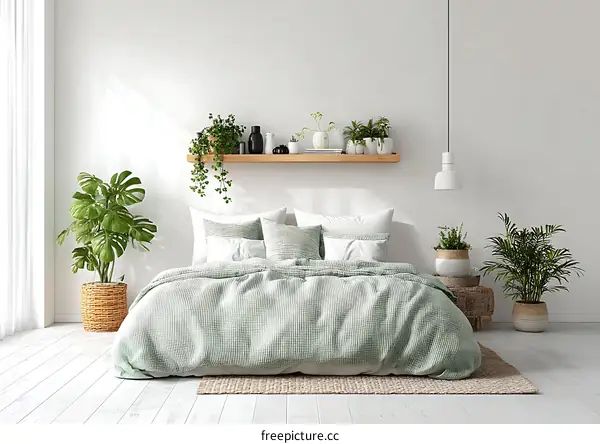 Modern Minimalist Bedroom with Greenery