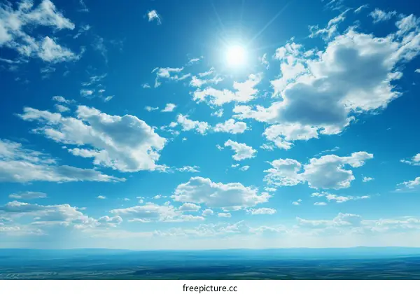 Blue Sky with Sun and Clouds