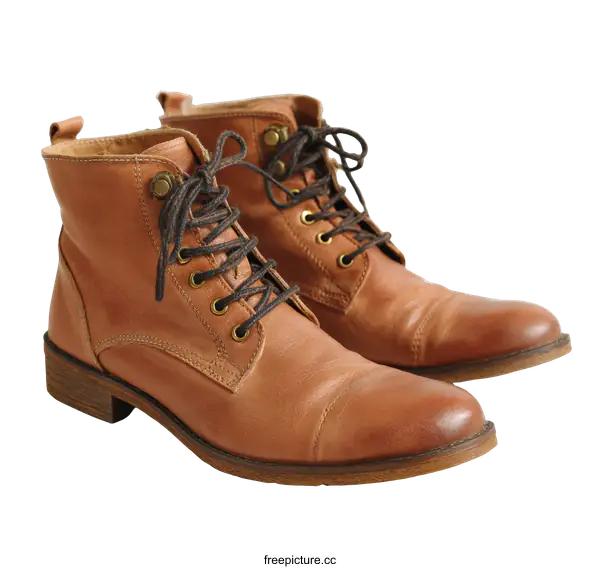 [Transparent Background PNG]Pair of Brown Leather Ankle Boots on White Background