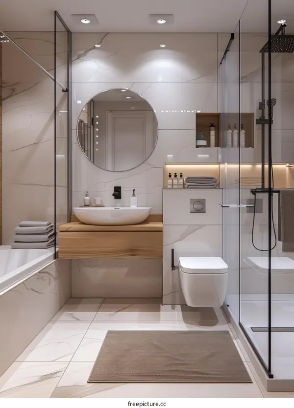 Modern Stylish Bathroom Design with Marble Tiles