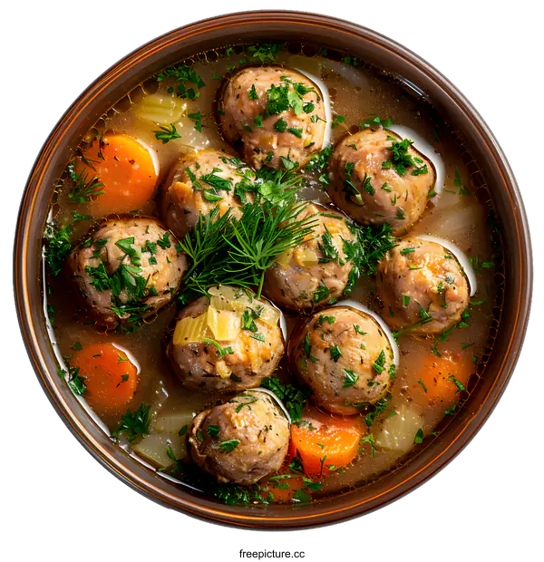 [Transparent Background PNG]Bowl of Hearty Meatball Soup