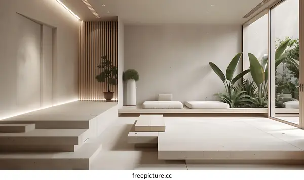Minimalist Interior Design with Wooden Accents and Greenery