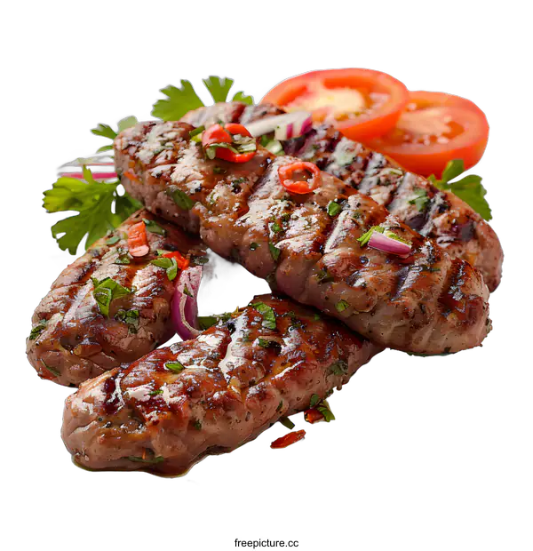 [Transparent Background PNG]kebabs with tomatoes and parsley