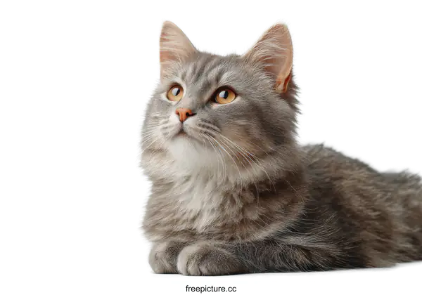 [Transparent Background PNG]Close-up Gray Cat Looking Up
