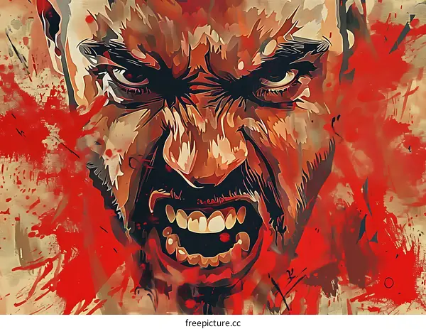 man face angry yelling screaming red background