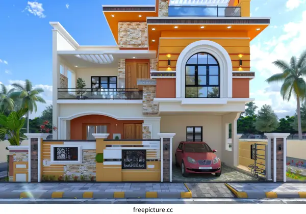 Modern House Exterior Design with Colorful Facade