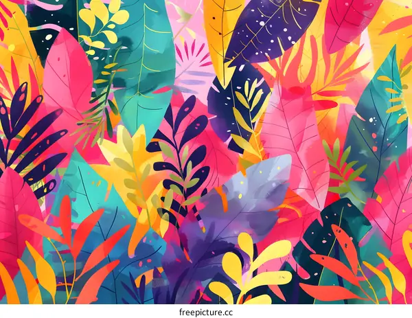 Tropical Leaves Pattern Colorful Abstract Illustration
