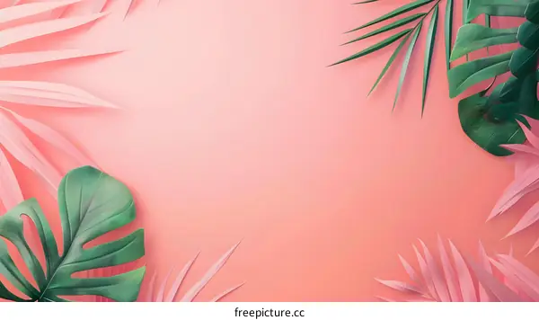 Pink and Green Tropical Leaves Background