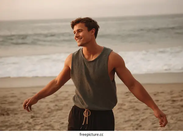 Man on Beach at Sunset