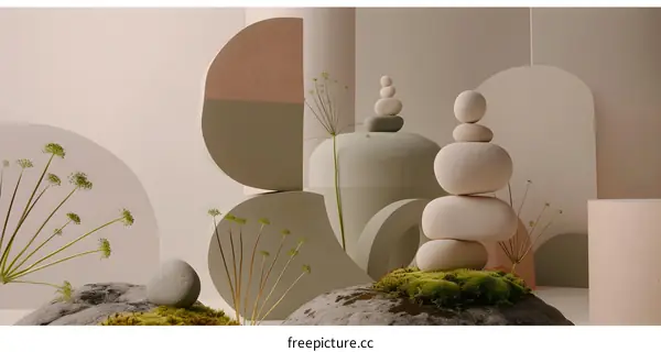 Minimalist Still Life Photography with Stones, Flowers and Geometric Shapes