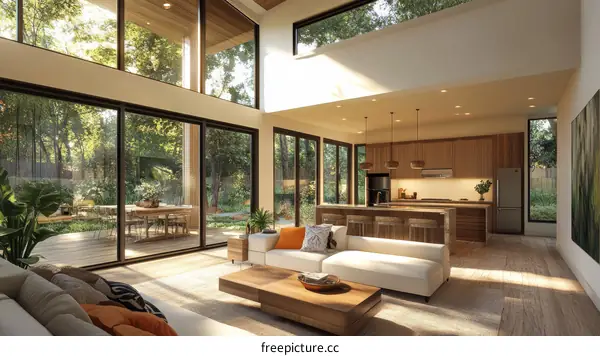 Modern Open-Plan Living Space with Garden Views