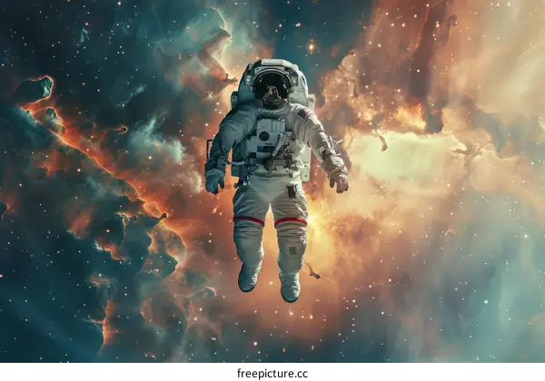 Astronaut in a spacesuit floating in the vastness of space