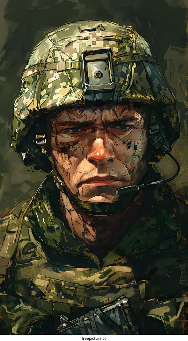 Portrait of a soldier wearing a helmet
