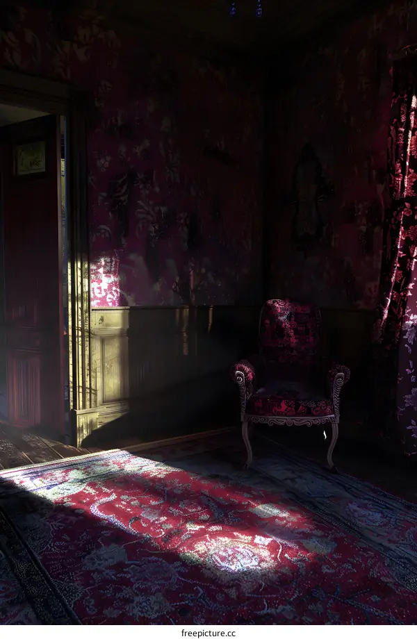 Vintage Victorian Room With Sunbeams and Floral Wallpaper