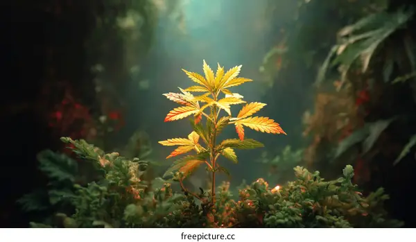 Cannabis Plant in a Lush Forest Setting