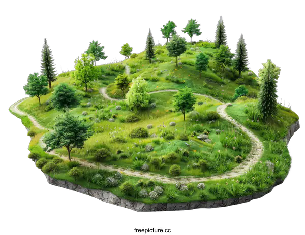 [Transparent Background PNG]Floating island with lush green landscape