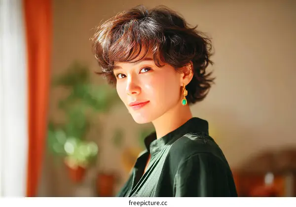 Close Up Portrait of a Woman with Short Curly Hair
