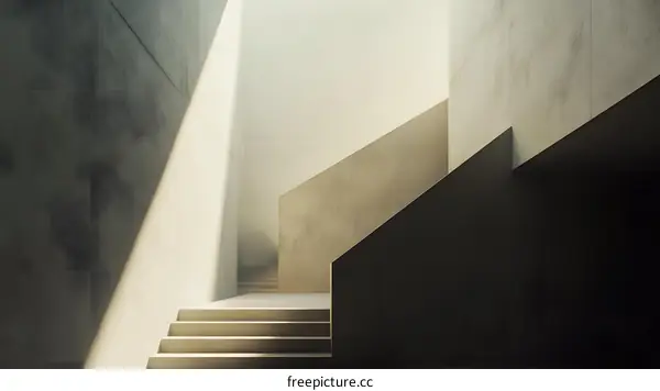 Minimalist Concrete Staircase with Sunbeam