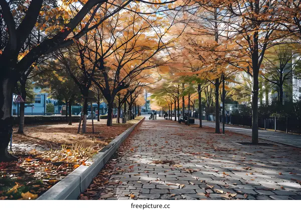 Autumn Trees Line a Path in a Park
