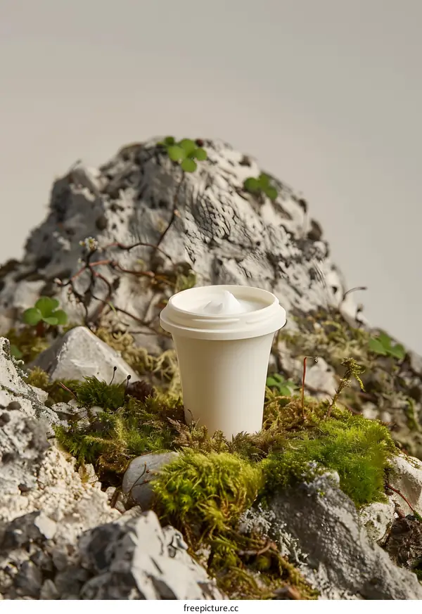 White Cream Jar on Mossy Rock